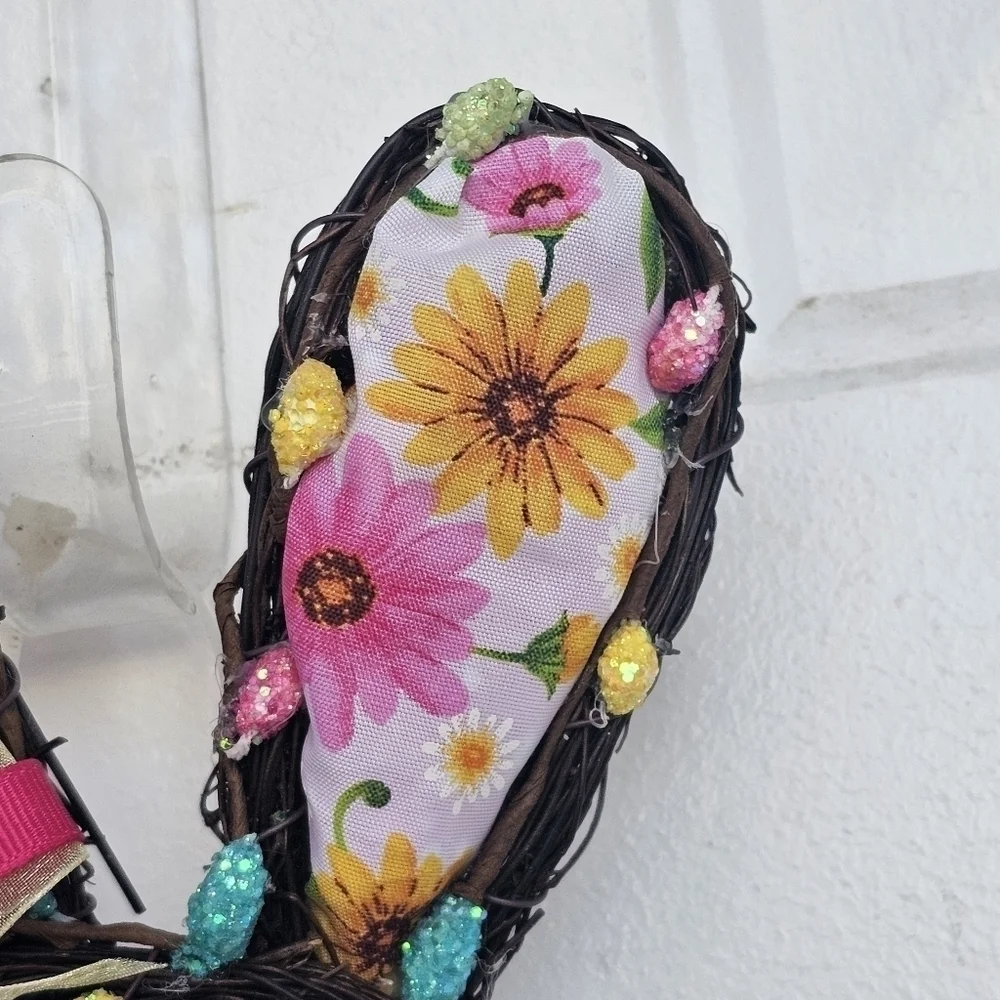 Handmade floral bunny Spring/Easter Wreath with Different shades of pink florals